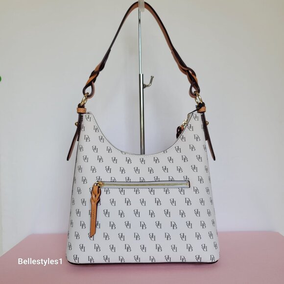 DOONEY & BOURKE Bryce Signature Logo Print Coated Fabric Hobo Bag- Bone color⭐ - Picture 7 of 16